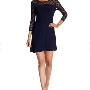 Nina Leonard Polka Dot Illusion 3/4 Sleeve Dress